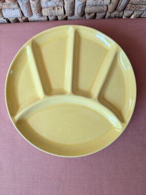 Fitz & Floyd Yellow Stoneware Fondue Plates – 4 Pc Set – Divided 9"